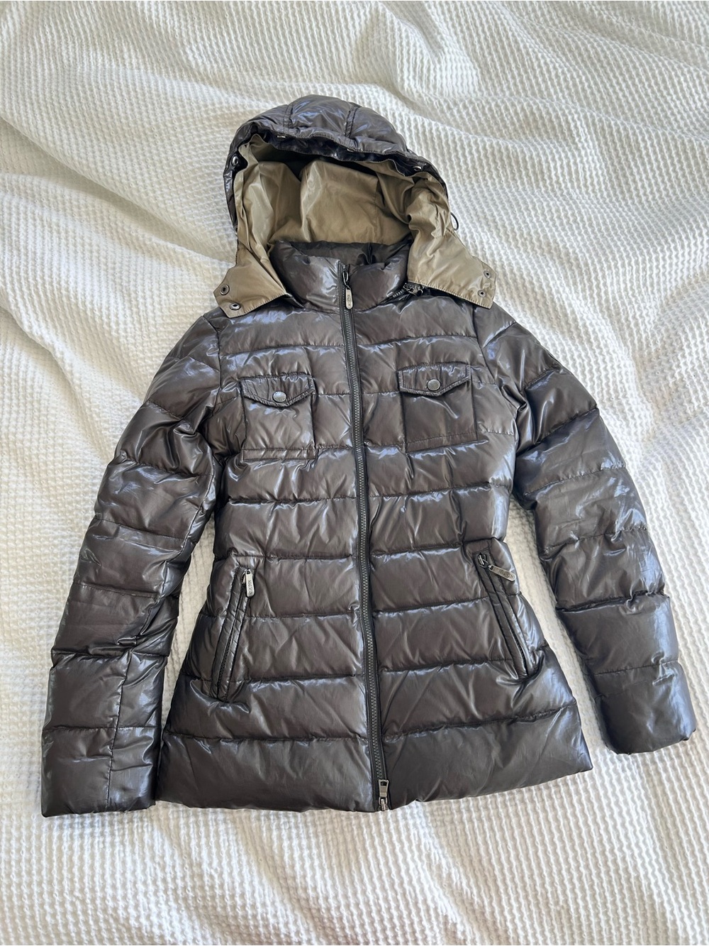 Women's Genuine Down Quilted Hooded Puffer Jacket in Dark Brown - MALVIN